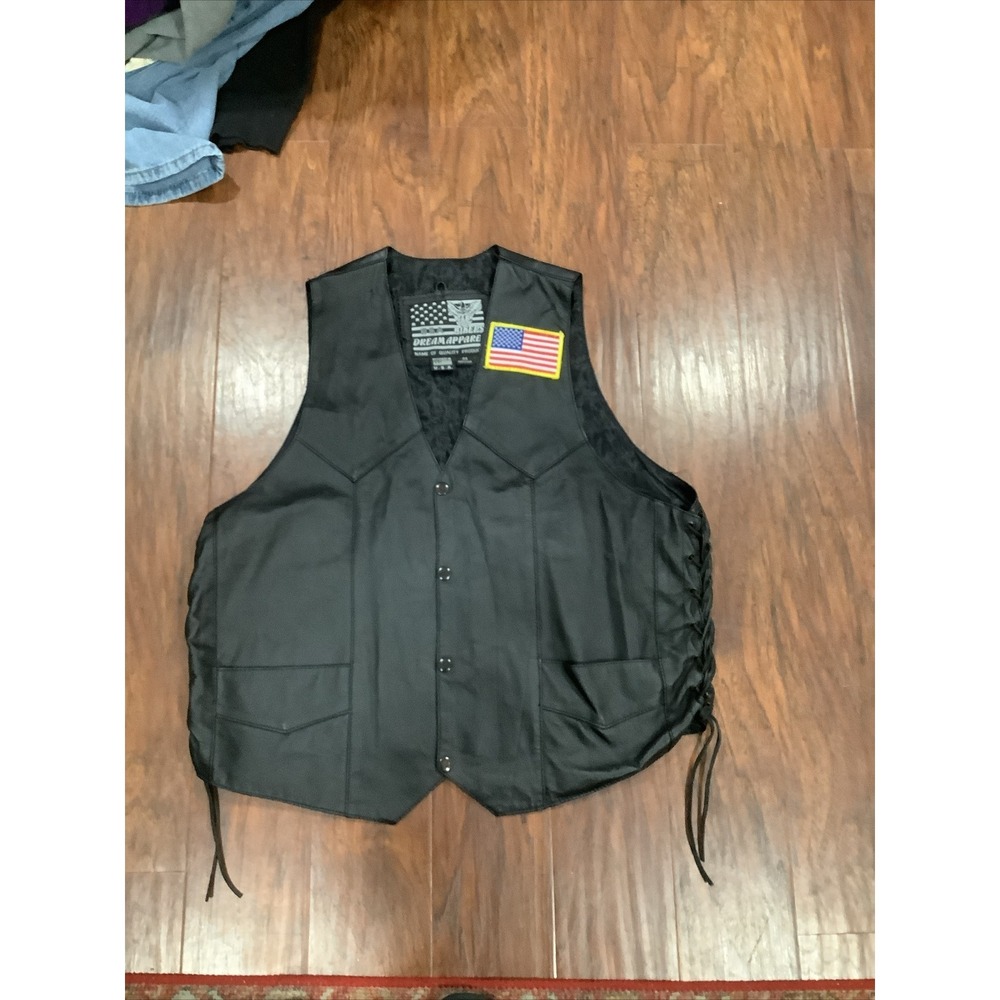 USA Bikers Dream  Apparel Men's Black Leather Motorcycle Vest Size 44